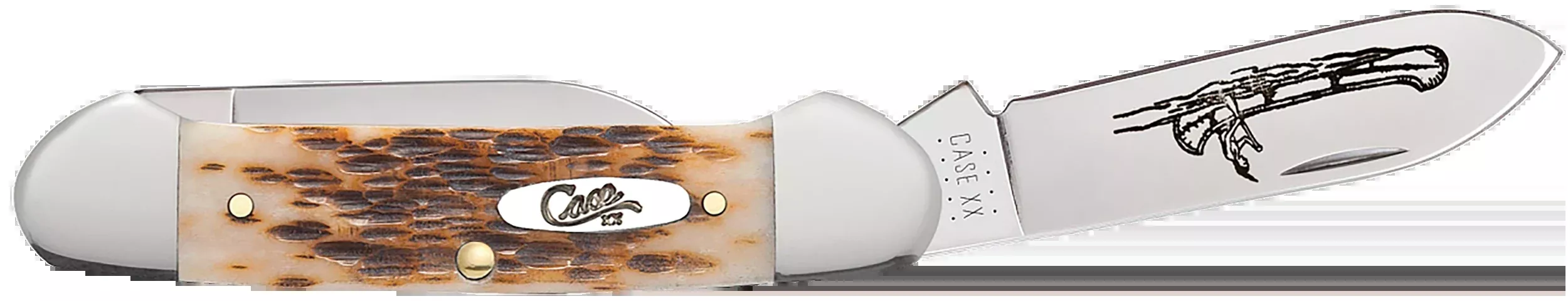 Case Canoe Folding Knife, 3.63 in Closed, Chrome Vanadium Spear/Pen Blades, Amber Bone Handle – 00263