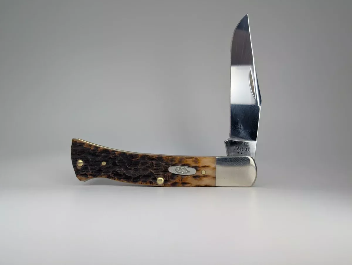Case Knives Amber Bone Peach Seed Jig Axe Handle Pocket Knife