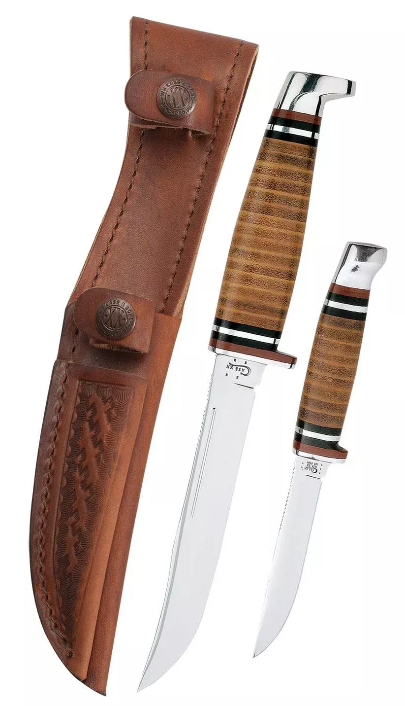 Case Knives Leather Hunter Two Knife Hunting Set with Leather Sheath