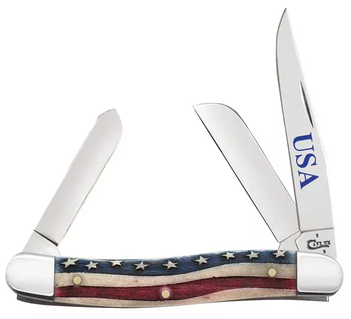 Case Knives Medium Stockman Star Spangled Series Embellished Smooth Natural Bone Medium Stockman Slip Joint Knife