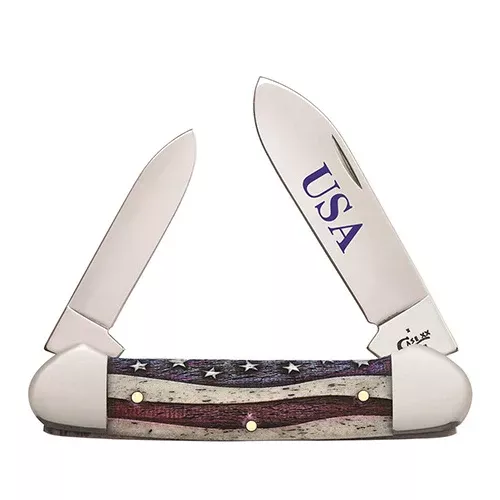 Case Knives Patriotic Smooth Natural Bone Canoe