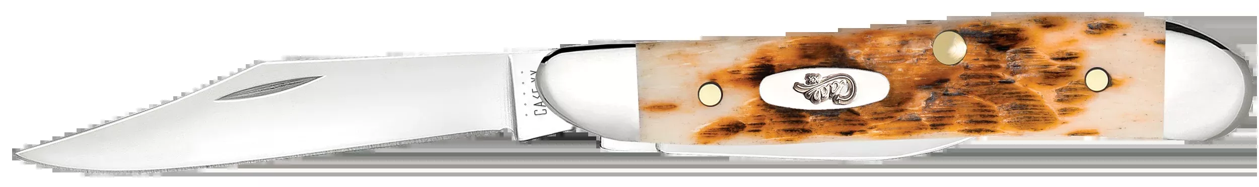 Case Peanut Folding Pocket Knife, Amber Bone Handle, Clip & Pen Tru-Sharp Blades, Mirror Polish – 00045