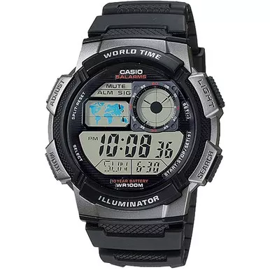 Casio AE1000W-1BVCF Classic World Time Digital Watch w/ 100 Meter Water-Resistance