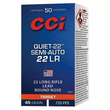 CCI 975CC Target Plinking Quiet22 22LR 45 GR LRN 50 Rounds