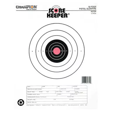Champion 50 Foot Pistol Slowfire Orange Bullseye 12 Per Pack, 45724