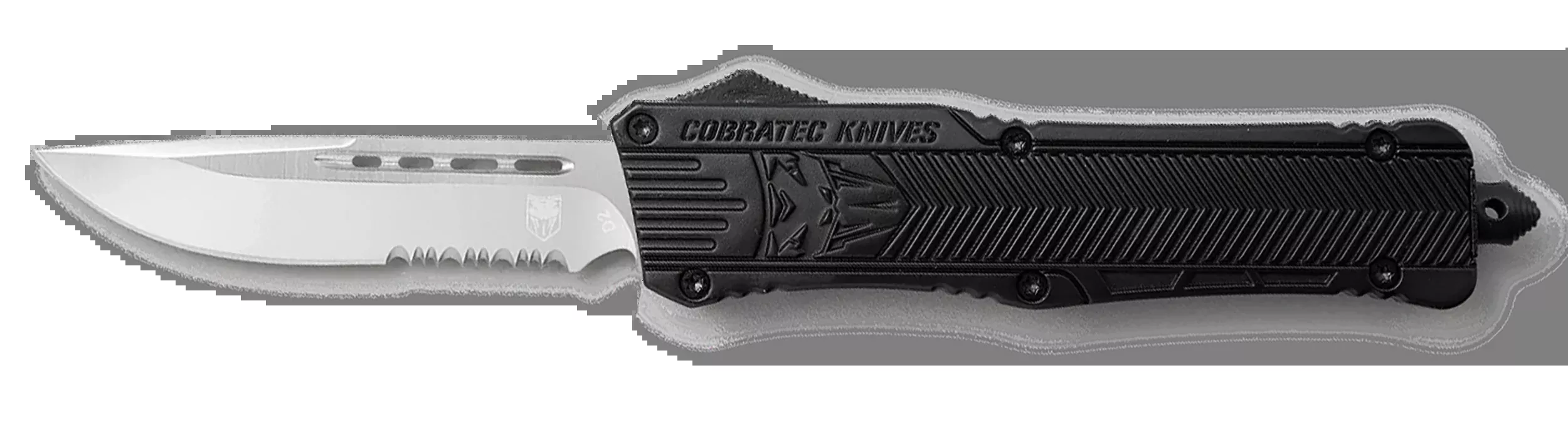 COBRA TEC KNIVES LLC CTK-1 Large Out-the-Front Knife, 3.75 in D2 Drop Point, Part Serrated – LBCTK1LDS