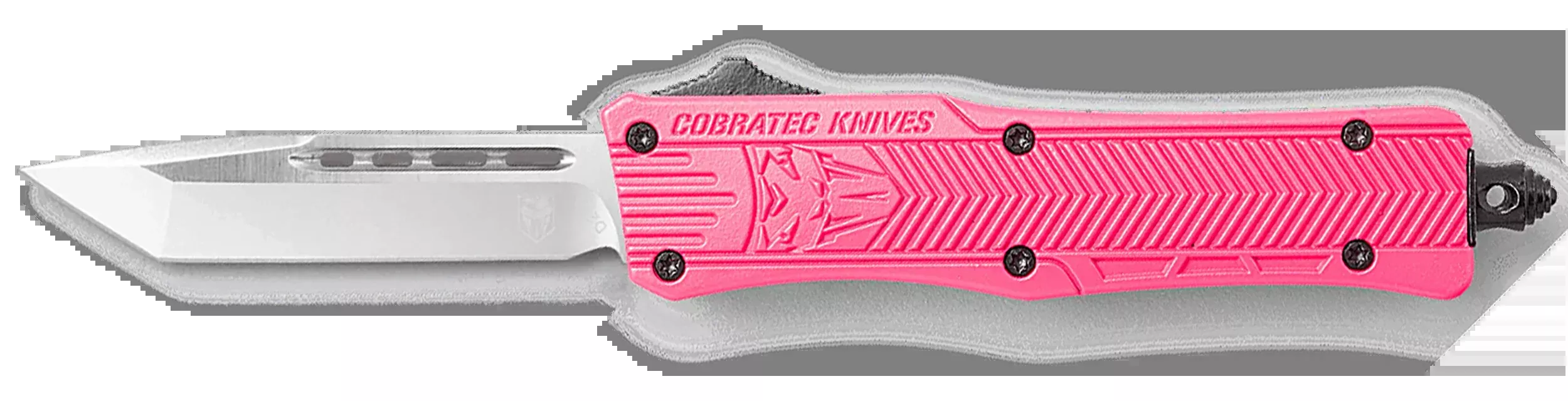 COBRA TEC KNIVES LLC CTK-1 Small OTF Tanto Knife, D2 Blade, Pink Aluminum Handle, Glass Breaker SPKCTK1STNS