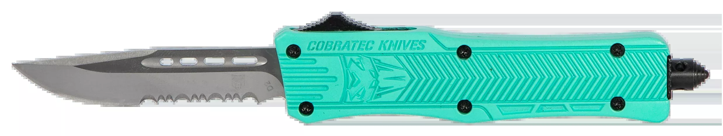 COBRA TEC KNIVES LLC CTK-1 Small Out-The-Front Knife, D2 Drop Point, Part Serrated, Tiffany Blue – STFCTK1SDS