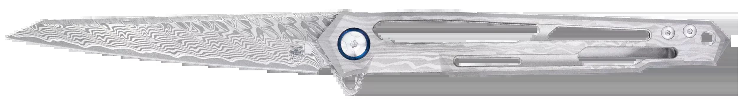 COBRA TEC KNIVES LLC Ghost Frame Lock Folding Knife, Damascus Wharncliffe Blade, Titanium Handle CTGSTDAMWNS