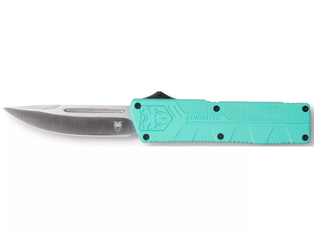 CobraTec 3.25" OTF Drop Point D2 Blade Tiffany Blue Aluminum Handle