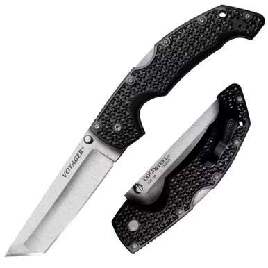 Cold Steel Voyager Large Knife 4.00" AUS10A Tanto Blade, Black Griv-Ex™ Handle