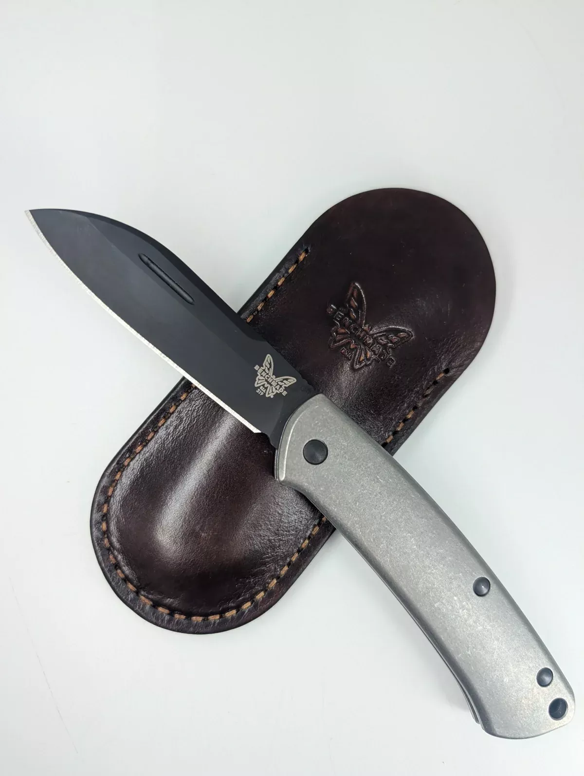 *Consignment* Benchmade 319 Proper Slip Joint Pocket Knife w/ Flytanium Titanium Scales and Leather Sleeve