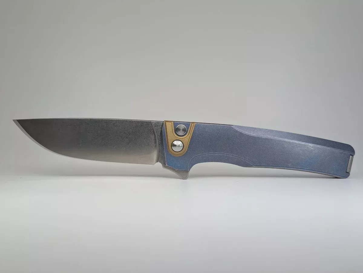 *Consignment* MachineWise Sonora Blue Distress Titanium Button Lock Integral Folding Knife