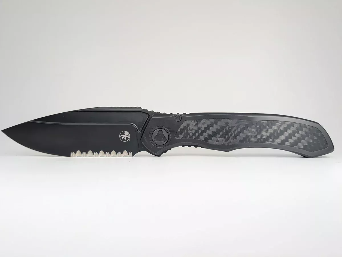 *Consignment* Microtech Anax Single Edge Partial Serrated DLC Titanium Frame Lock Folding Knife