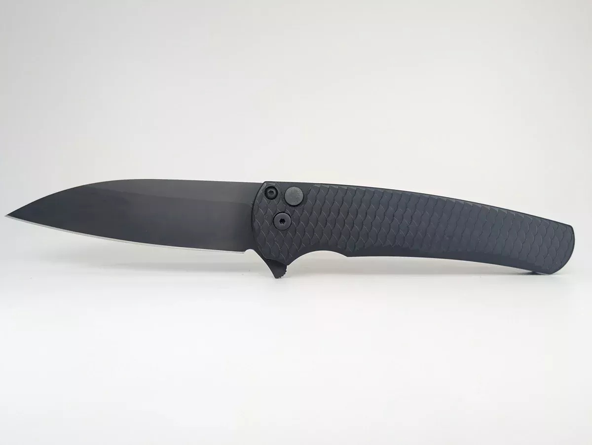*Consignment* Protech Malibu Black Dragonscale DLC Magnacut Button Lock Folding Knife
