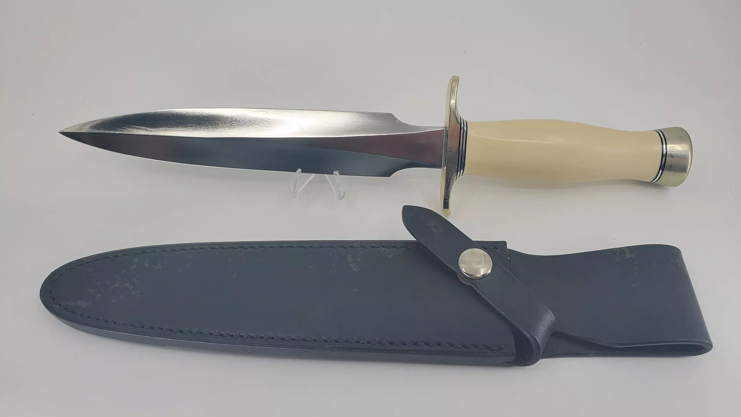 Consignment Randall Made Model 2-7 Fighting Stiletto White Handle Fixed Blade