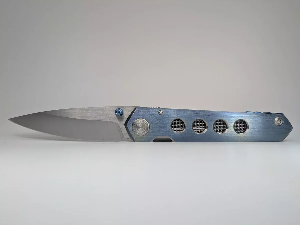 *Consignment* Sergey Rogovets iCePick Blue Anodized Titanium Frame Lock Folding Knife