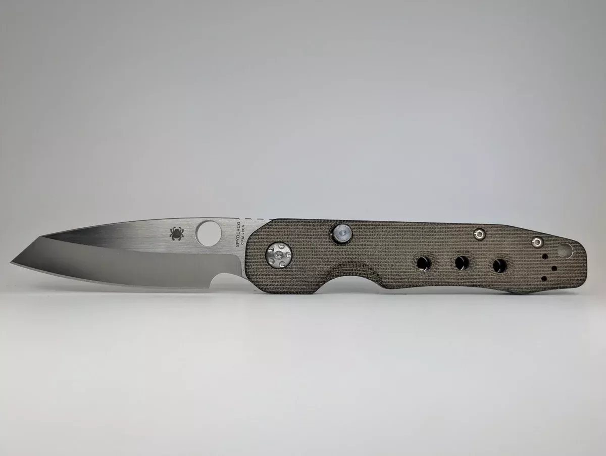*Consignment* Spyderco Smock Green Canvas Micarta 20CV Button Compression Lock Folding Knife