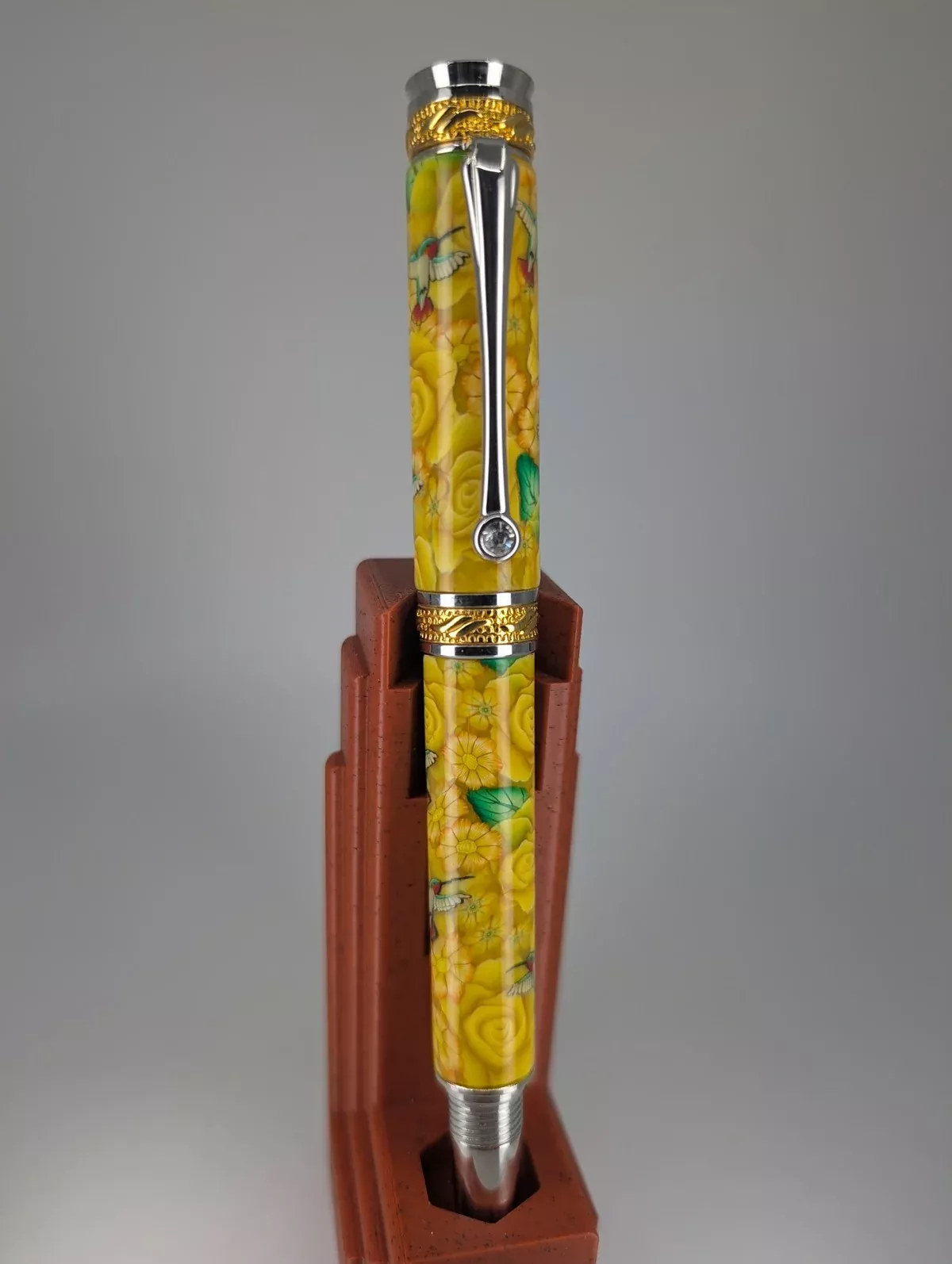*Consignment* Toni Ransfield Yellow Flowers & Hummingbird Rollerball Pen