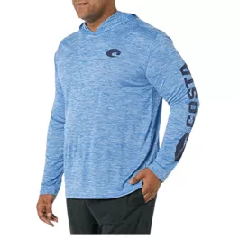 Costa Men's Hooded Technical LS Shirt - Royal Blue Heather - L