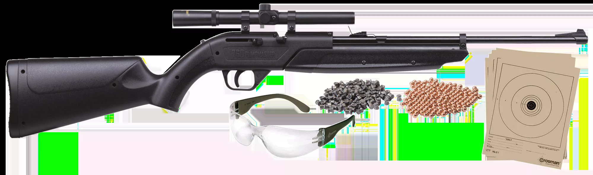 Crosman 760BKT 760 Pumpmaster Rifle Kit Pump 177 Pellet,177 BB Black Black Synthetic Stock 4x15 mm