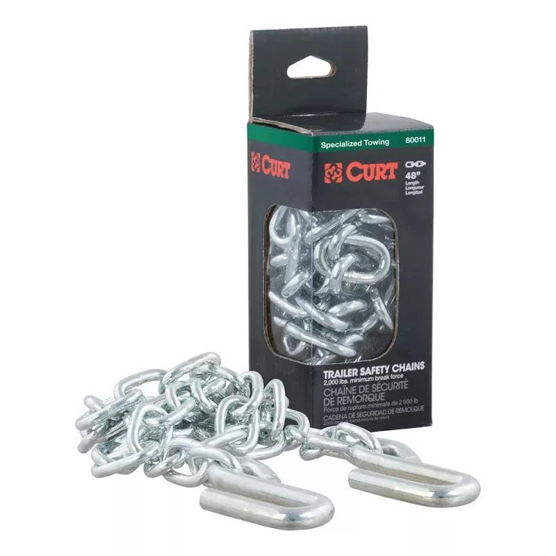 CURT 48 Safety Chain w/2 S Hooks – 2,000 lbs – Clear Zinc