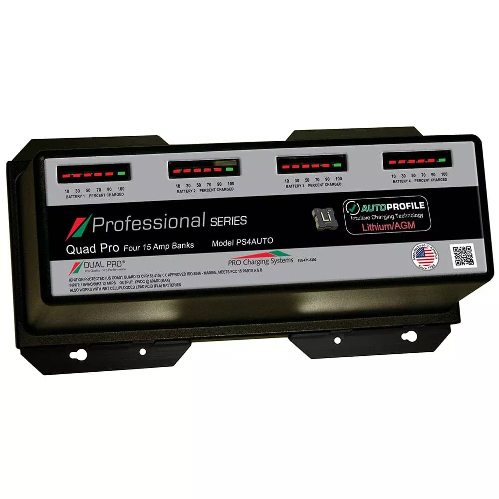 Dual Pro PS4 Auto 15A – 4-Bank Lithium/AGM Battery Charger
