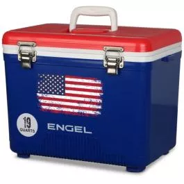 Engel 19 Quart Live Bait Drybox/Cooler - Red/White/Blue Flag