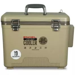 Engel 19 Quart Live Bait Pro Cooler with AP3 Rechargeable Aerator & Stainless Hardware - Tan
