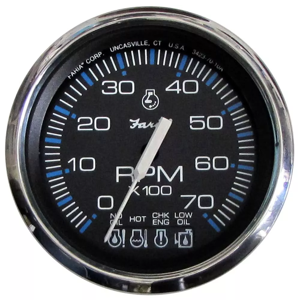 Faria Chesapeake Black SS 4″ Tachometer w/Systemcheck Indicator – 7000 RPM (Gas) f/ Johnson / Evinrude Outboard) [33750]