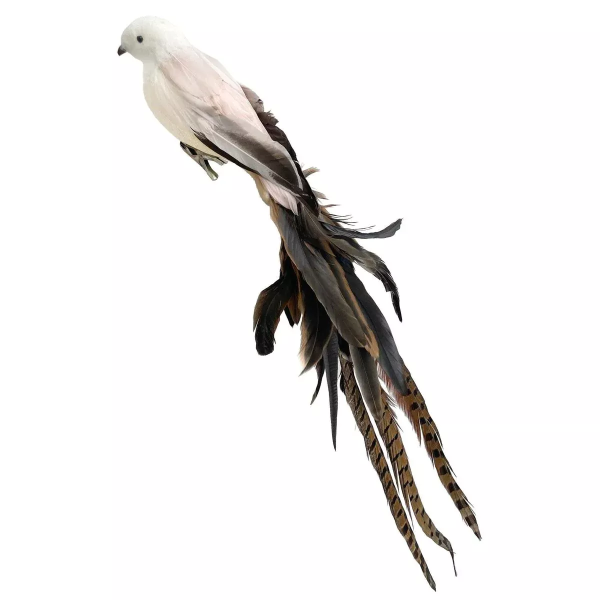 Feather Bird with Beige Brown Feather Tail Ornament