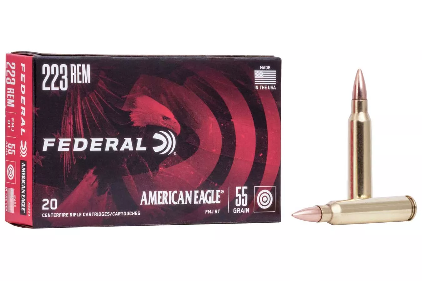 Federal 223 Rem 55 gr FMJ Boat-Tail 20/Box
