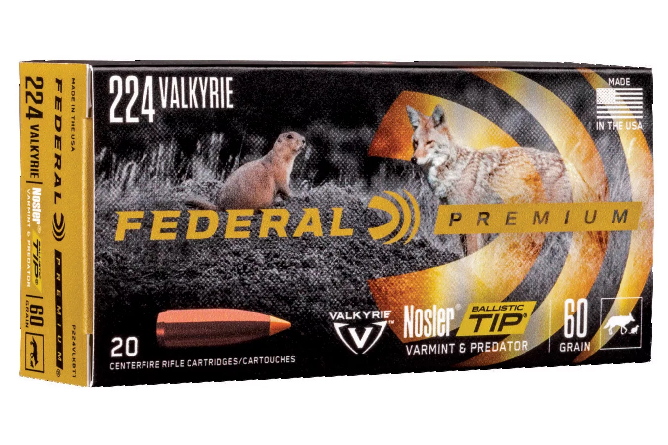 Federal 224 Valkyrie 60 gr Nosler Ballistic Tip Varmint 20/Box