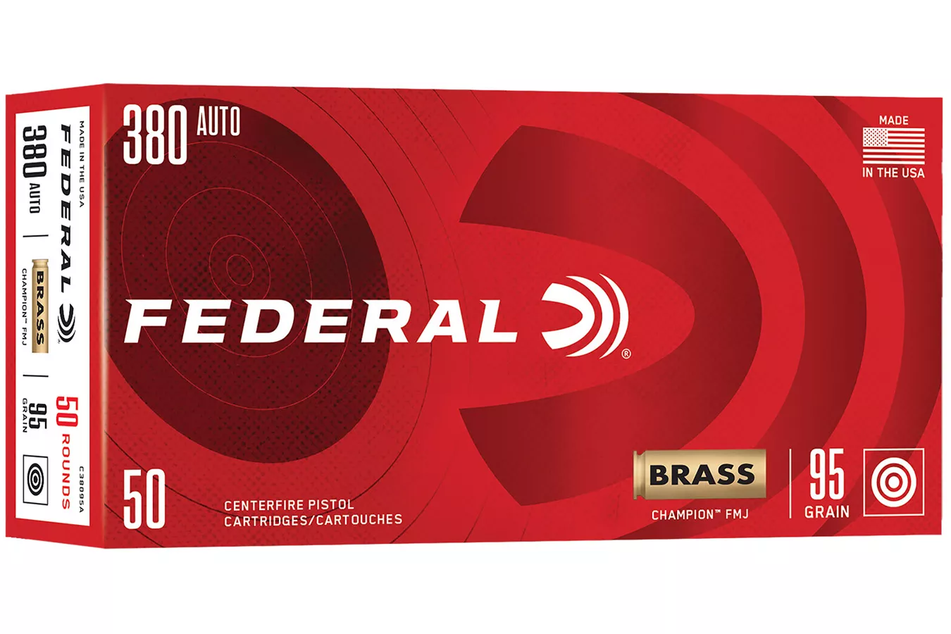 Federal  380 ACP 95 gr Champion FMJ Brass 50/Box