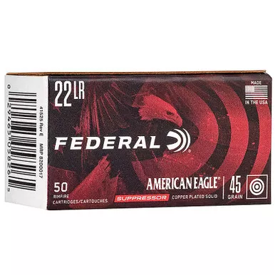 Federal AE22SUP1 American Eagle Suppressor 22LR 45 GR SP 50 Rounds