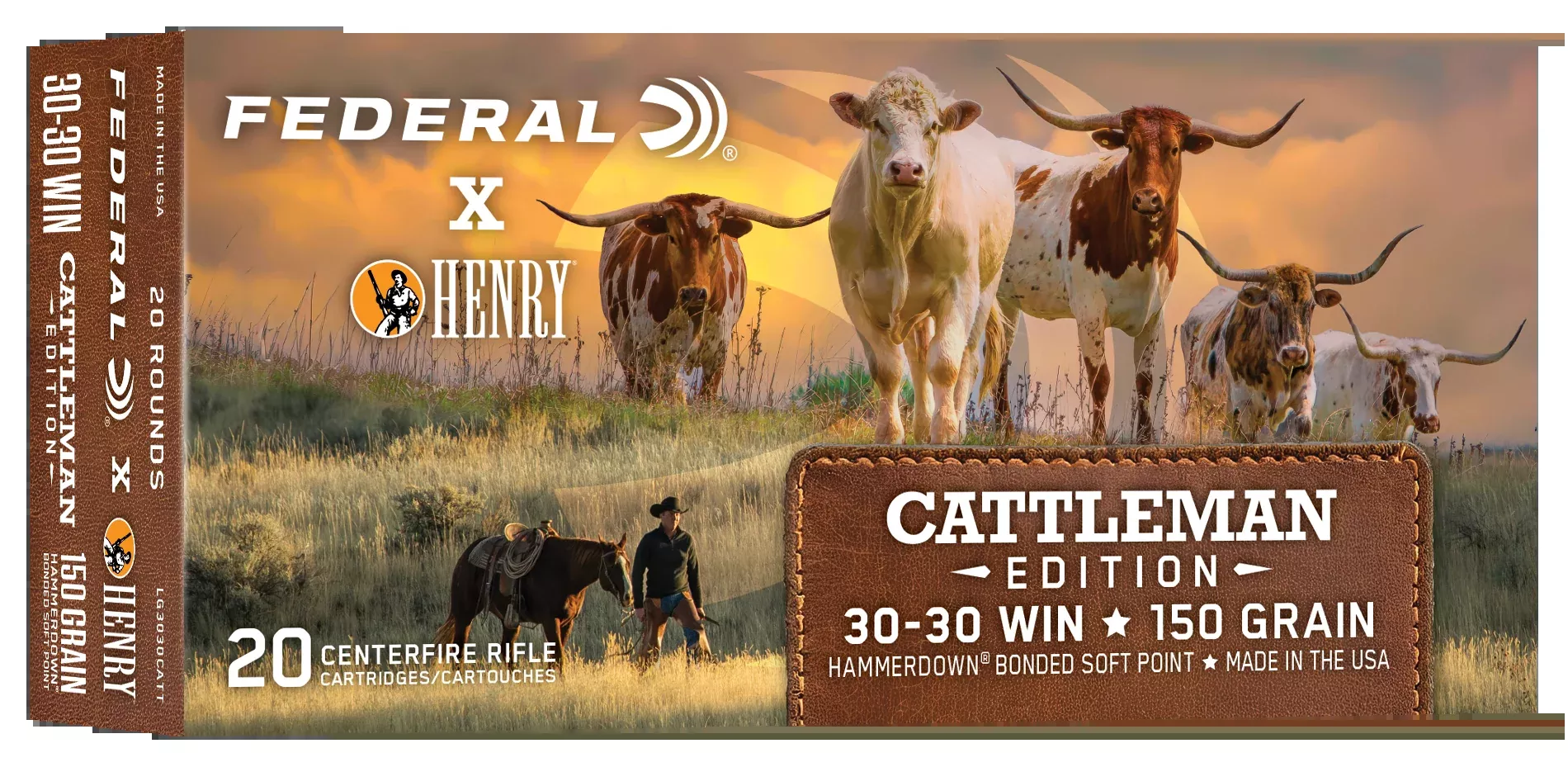 Federal x Henry Cattleman Edition 30-30 Win 150 Grain HammerDown Bonded Soft Point LG3030CATT