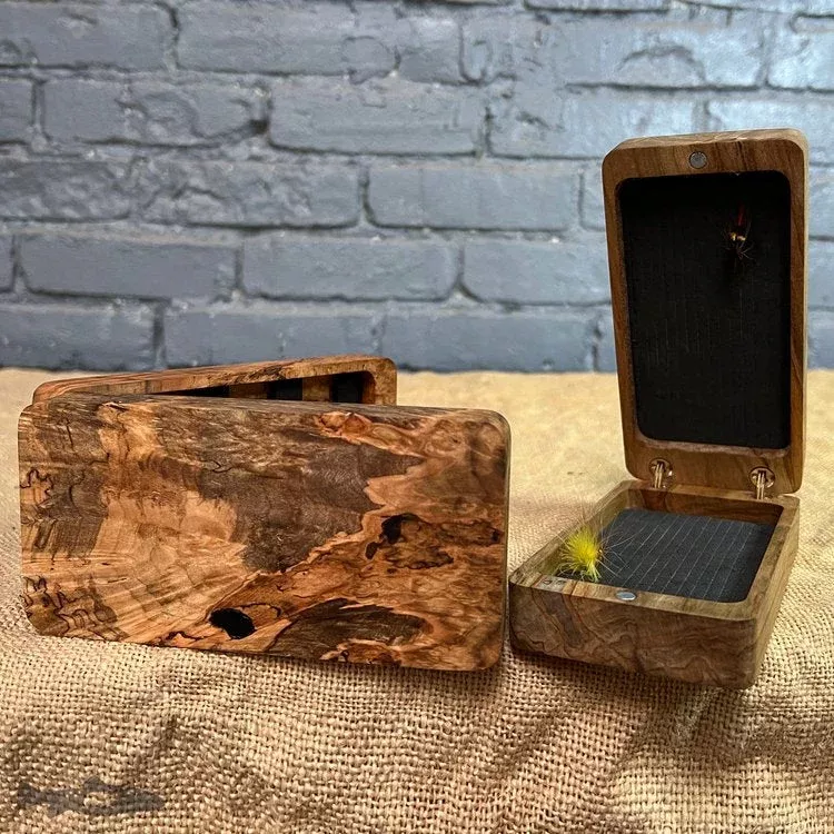 Fly Box Maple Burl Clam Shell – Handcrafted & Made in USA