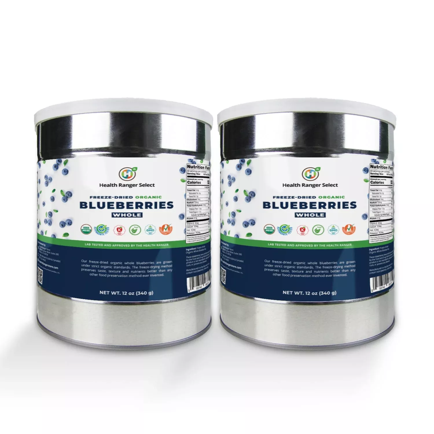 Freeze-Dried Organic Whole Blueberries (12oz, #10 can) (2-Pack)