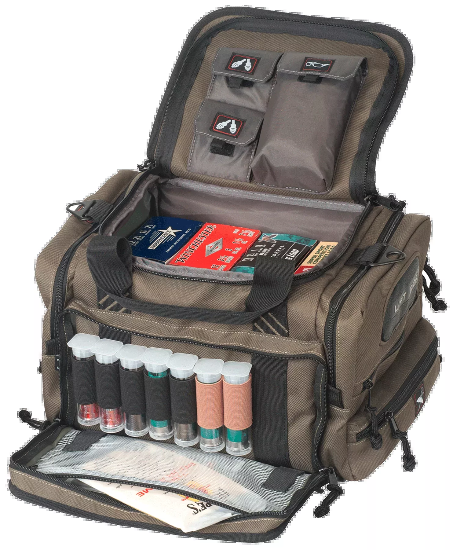 G*Outdoors Sporting Clays Range Bag, OD Green Nylon, Visual ID & Rain Cover, Lockable Zippers 1411SC