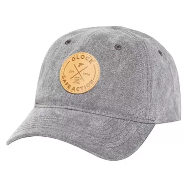 Glock AP95882 Safe Action Leather Patch Logo Headwear Cap, Distressed Gray, OSFA