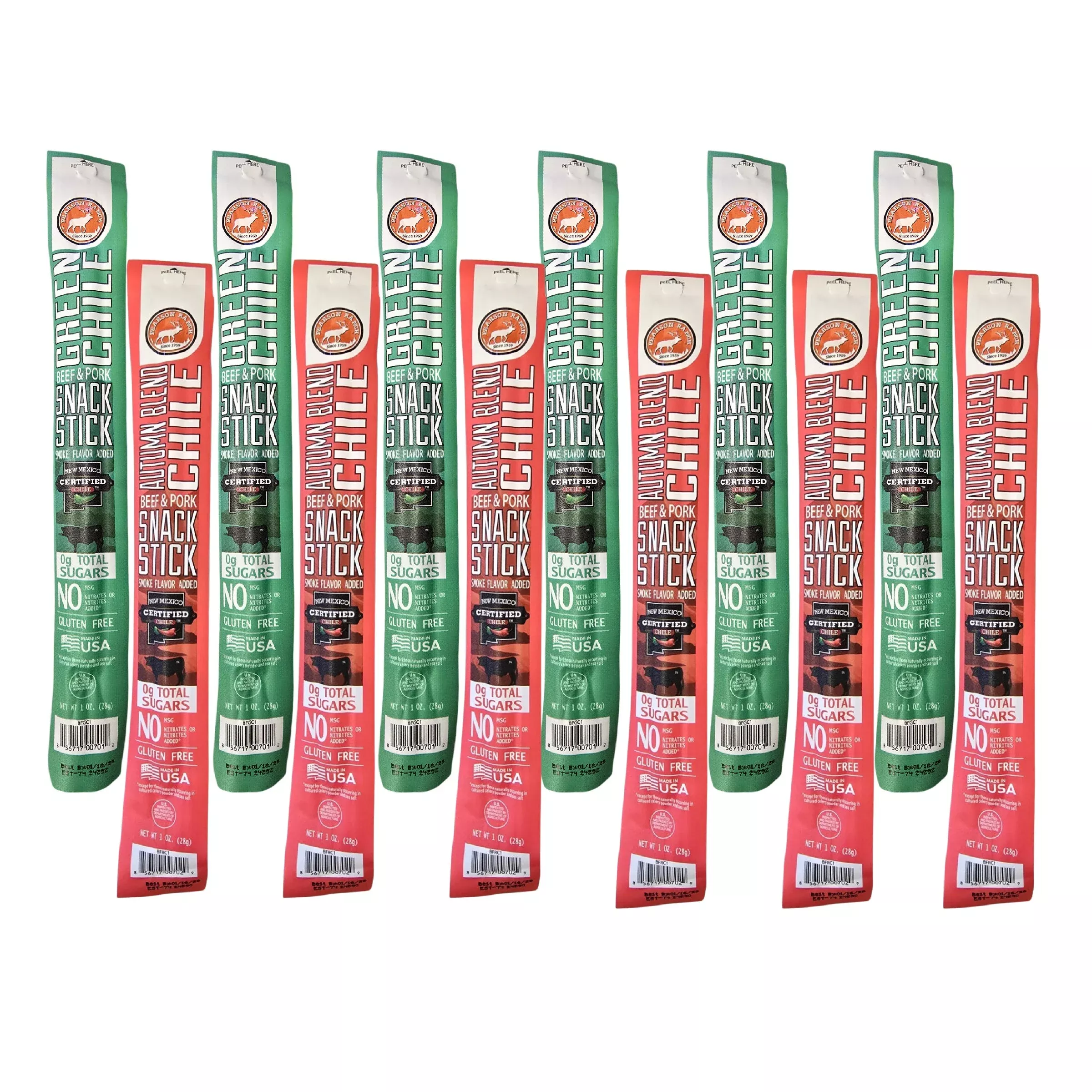 Green Chile and Autumn Blend Chile Beef & Pork Snack Sticks (12 pack)