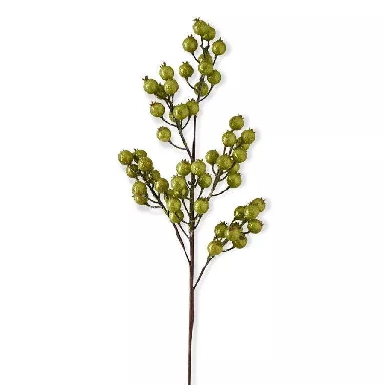 Green Crackle Glitter Rosehip Stem