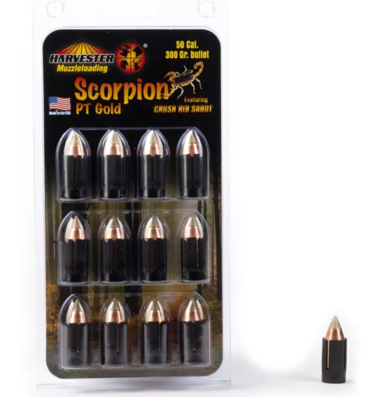Harvester Scorpion PT Gold .50 Cal 300 gr Muzzleloader Bullets 12 Pack H14030