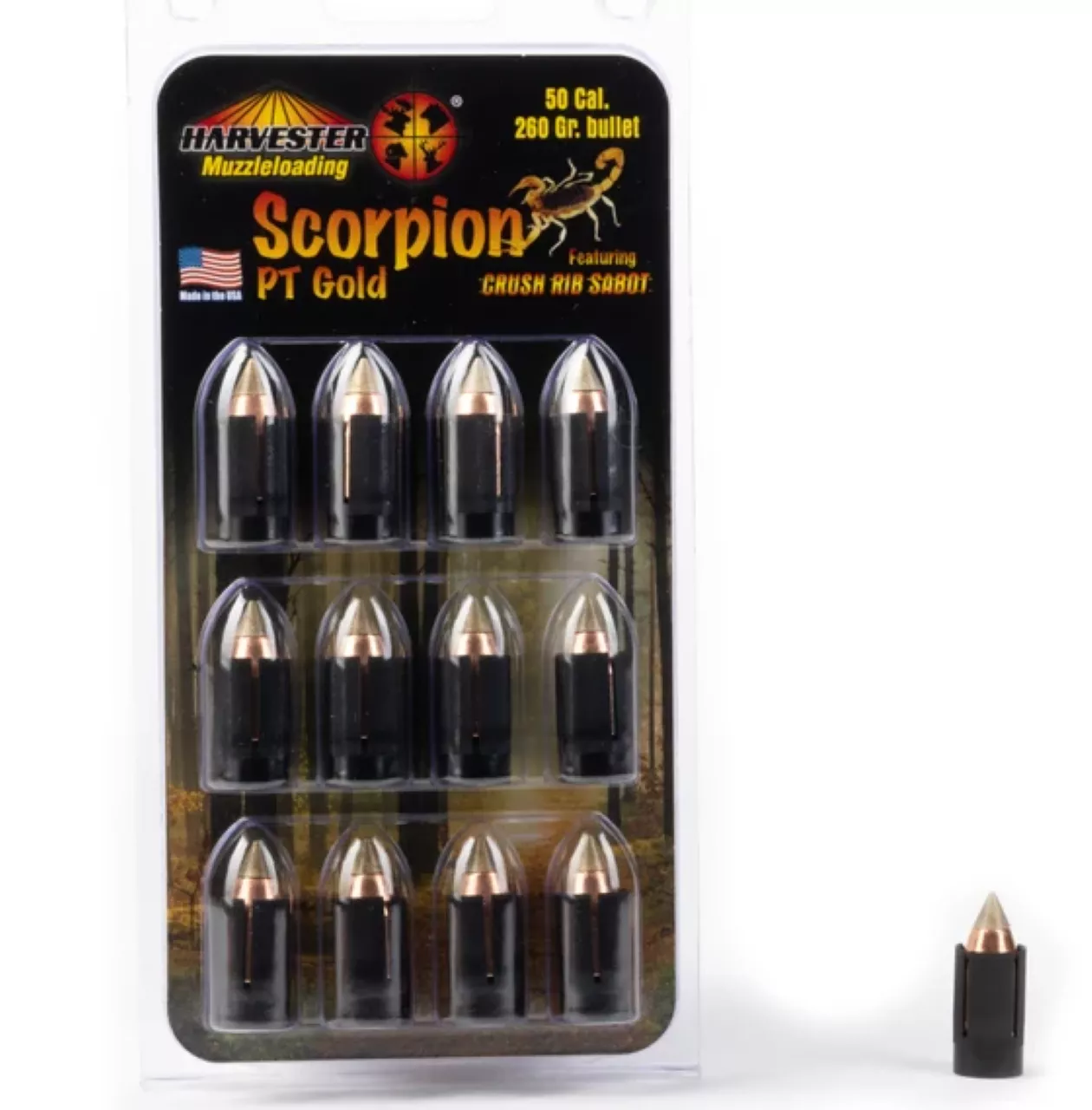 Harvester Scorpion PT Gold Premium .50 Cal 260 gr Muzzleloader Bullets 12 Pack H14026