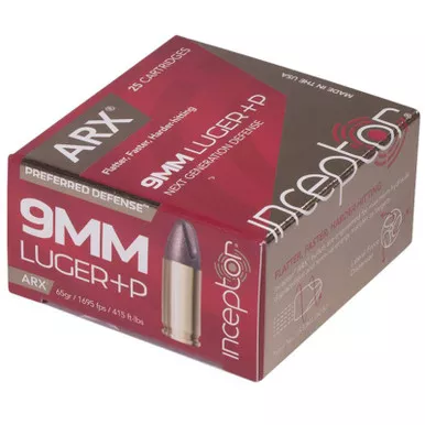 Inceptor 9ARXBRLUGP65 PD 9mm+ P 65 GR ARX 25 Rounds