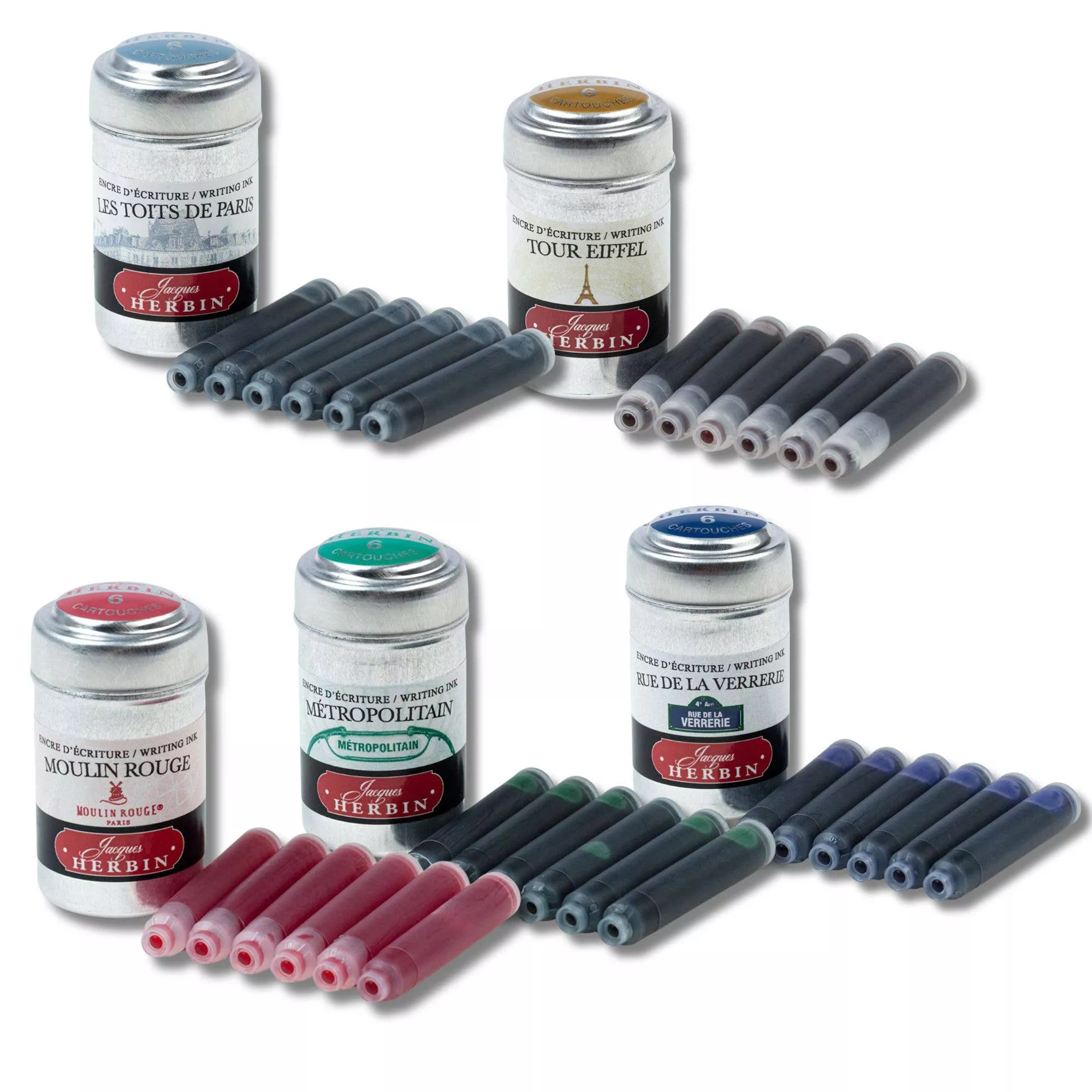 J Herbin “Paris Collection” Ink Cartridges – Tin of 6