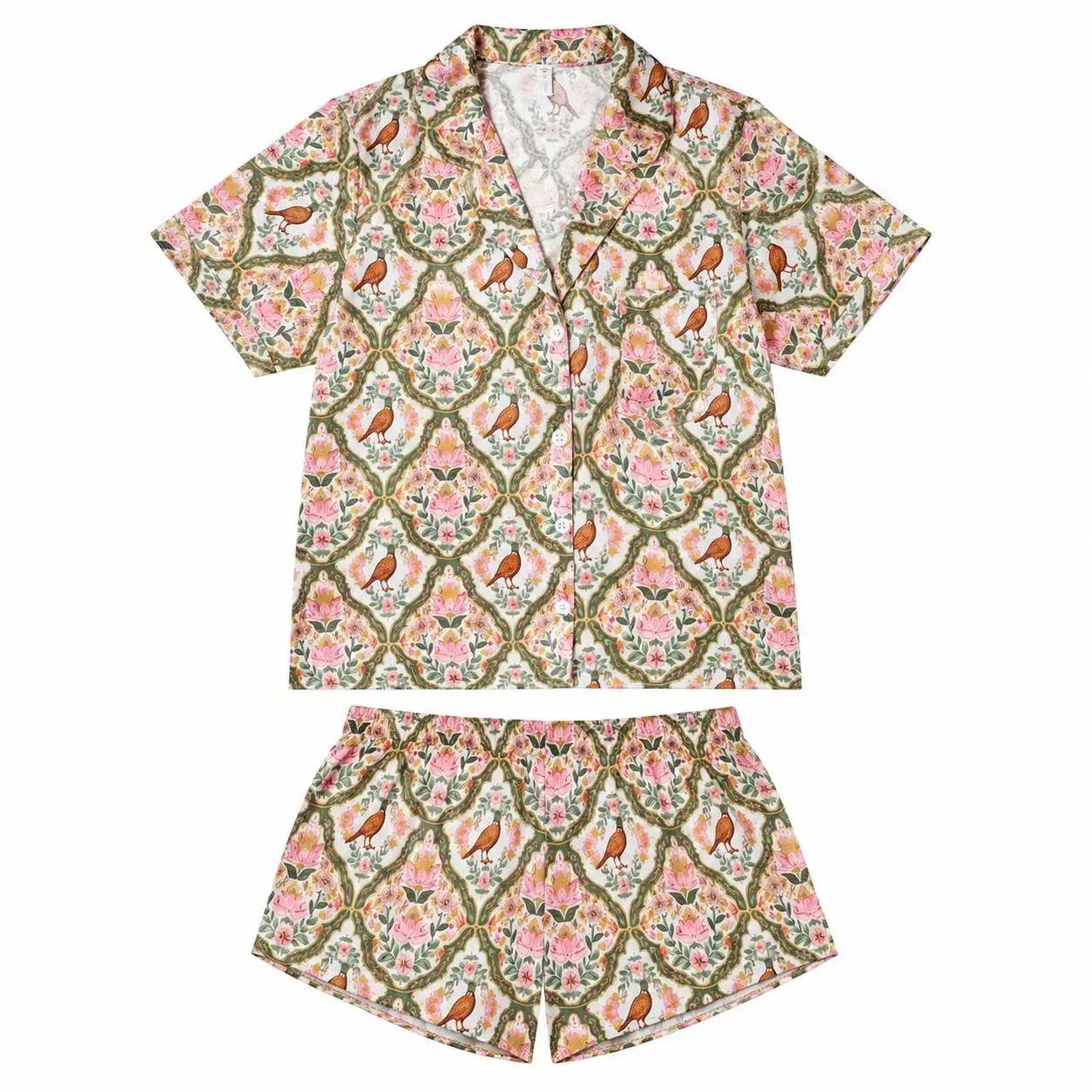 Jane Marie Gilded Pheasant Satin Short Pajama Set