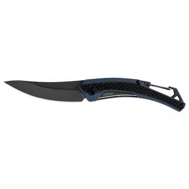 Kershaw 1225 Reverb XL Folding Knife Trailing Point 3.00" Titanium Carbon-Nitride Coating, Satin Flats 8Cr13MoV Plain Edge Blade, Blue & Black Handle
