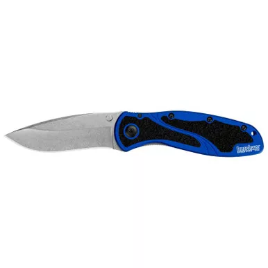 Kershaw 1670NBSW Blur, Navy Blue Stonewash Folding Knife Assisted SpeedSafe Drop Point w/ Recurve 3.40" Stonewashed Sandvik 14C28N Plain Edge Blade, Navy Blue Handle