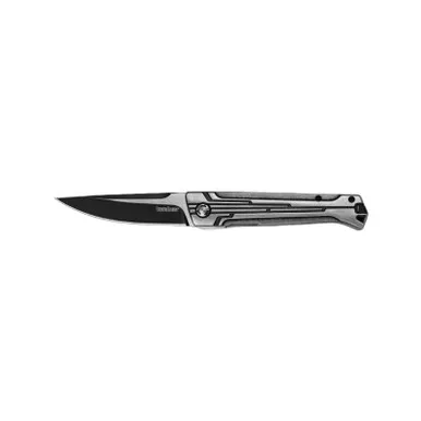 Kershaw 2060 Noventa Folding Knife 3.3" D2 Black Oxide Drop Point Plain Edge Blade, Silver Stainless Steel Handle